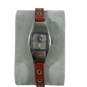 LEI Womens Wristwatch Watch Brown Leather Band Silver Tone